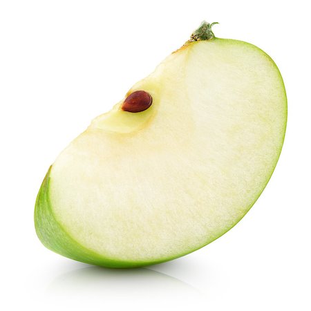 simsearch:400-08796295,k - Green apple slice isolated on white with clipping path Fotografie stock - Microstock e Abbonamento, Codice: 400-08341536