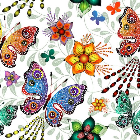 simsearch:400-04691374,k - Seamless floral pattern with colorful gradient butterflies (vector eps10) Photographie de stock - Aubaine LD & Abonnement, Code: 400-08341591