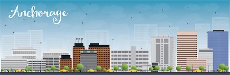 simsearch:400-08336131,k - Anchorage (Alaska) Skyline with Grey Buildings and Blue Sky. Vector Illustration Stock Photo - Budget Royalty-Free & Subscription, Code: 400-08341704