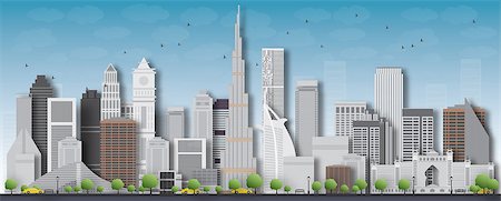 dubai building illustration - Dubai 3d City skyline detailed silhouette with shadow from buildings. Vector illustration. Stock Photo - Budget Royalty-Free & Subscription, Code: 400-08341705