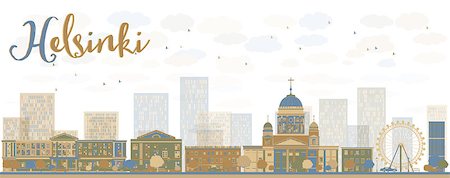 finland landmark - Abstract Helsinki skyline with brown and blue buildings, Finland. Vector Illustration Stock Photo - Budget Royalty-Free & Subscription, Code: 400-08341707