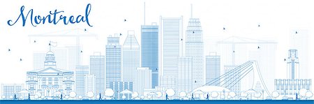 simsearch:400-08349413,k - Outline Montreal skyline with blue buildings. Vector illustration. Business travel and tourism concept with modern buildings. Image for presentation, banner, placard and web site. Stockbilder - Microstock & Abonnement, Bildnummer: 400-08341714