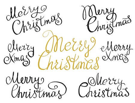 simsearch:400-08408100,k - Set of Merry Christmas handmade lettering inscriptions. Design elements isolated on white background. Hand written lettering design for congratulation cards, banners and flyers Fotografie stock - Microstock e Abbonamento, Codice: 400-08341900