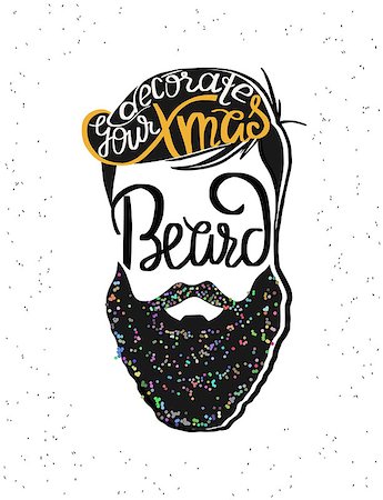 Decorate your xmas beard handmade lettering on the stylish hipster hand crafted illustration. Xmas greeting card template design. Handwritten inscription with swirls and ornaments Stock Photo - Budget Royalty-Free & Subscription, Code: 400-08341950