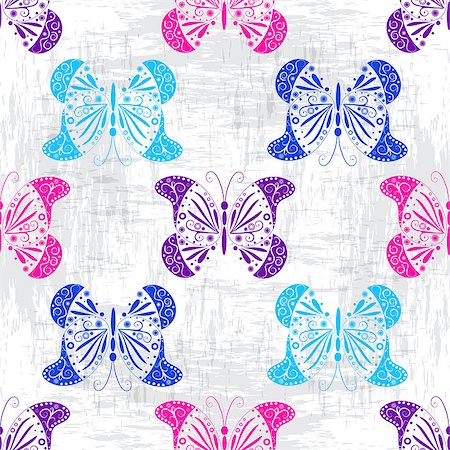 simsearch:400-07061067,k - Grungy light pattern with colorful vintage butterflies, vector eps 10 Foto de stock - Super Valor sin royalties y Suscripción, Código: 400-08341970