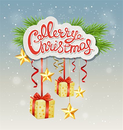 simsearch:400-08813741,k - Decorative Christmas background with greeting inscription, gifts and stars Photographie de stock - Aubaine LD & Abonnement, Code: 400-08342007