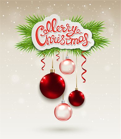 simsearch:400-08813741,k - Decorative Christmas background with greeting inscription and red baubles Photographie de stock - Aubaine LD & Abonnement, Code: 400-08342008