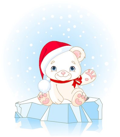 Christmas Polar Bear sits on ice floe and waiving hello Stock Photo - Budget Royalty-Free & Subscription, Code: 400-08342042