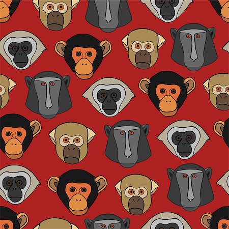 Seamless pattern with cute faces of monkeys. Vector illustration Stock Photo - Budget Royalty-Free & Subscription, Code: 400-08342224
