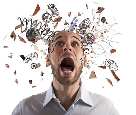 simsearch:400-07681479,k - Stressed businessman with broken mechanism head screams Stock Photo - Budget Royalty-Free & Subscription, Code: 400-08342358