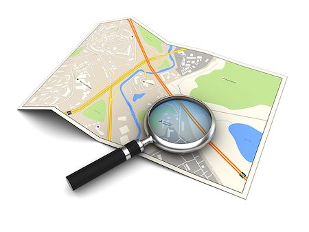3d illustration of city map and magnifying glass Stock Photo - Budget Royalty-Free & Subscription, Code: 400-08342403