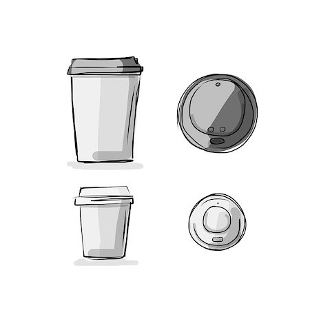 simsearch:400-06072755,k - Take away coffee cup, sketch for your design. Vector illustration Foto de stock - Super Valor sin royalties y Suscripción, Código: 400-08342445