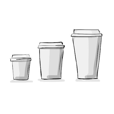 simsearch:400-08978724,k - Take away coffee cups, sketch for your design. Vector illustration Photographie de stock - Aubaine LD & Abonnement, Code: 400-08342446
