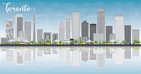Toronto skyline with grey buildings, blue sky and reflection. Vector illustration. Business travel and tourism concept with place for text. Image for presentation, banner, placard and web site. Stock Photo - Budget Royalty-Free & Subscription, Code: 400-08342466