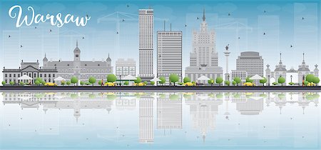 simsearch:400-08348304,k - Warsaw skyline with grey buildings, blue sky and place for text. Vector illustration. Business travel and tourism concept with modern buildings. Image for presentation, banner, placard and web site. Stock Photo - Budget Royalty-Free & Subscription, Code: 400-08342468