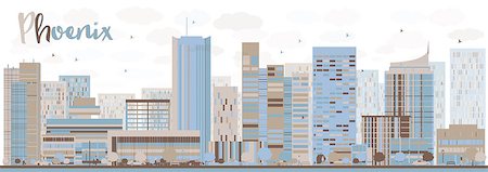 simsearch:400-08893373,k - Abstract Phoenix Skyline with Color Buildings. Vector Illustration. Business travel and tourism concept with modern buildings. Image for presentation, banner, placard and web site. Stockbilder - Microstock & Abonnement, Bildnummer: 400-08342461