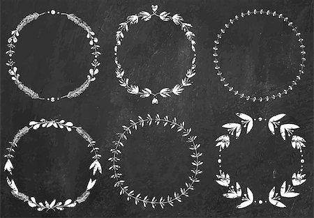 sketchy - Set of 6 hand-draw chalk vector victory laurel wreaths for stationary on a black chalkboard background for stationary on a black chalkboard background Stock Photo - Budget Royalty-Free & Subscription, Code: 400-08342551