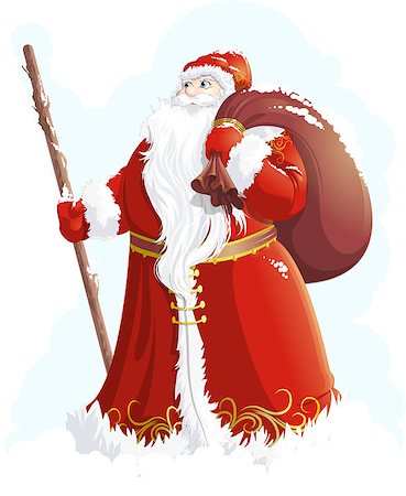 simsearch:400-08491713,k - Grandfather Frost painted on a white background with a bag of gifts Stock Photo - Budget Royalty-Free & Subscription, Code: 400-08342735