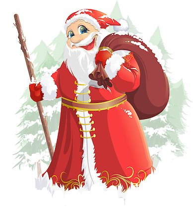 simsearch:400-08491713,k - Grandfather Frost painted on a white background with a bag of gifts Stock Photo - Budget Royalty-Free & Subscription, Code: 400-08342886