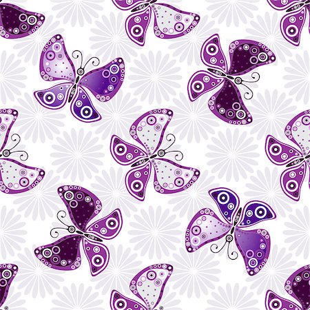 simsearch:400-05890035,k - Seamless floral pattern with violet butterflies and flowers(vector) Foto de stock - Super Valor sin royalties y Suscripción, Código: 400-08342973