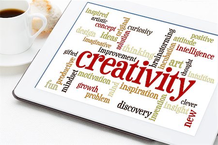 simsearch:400-08343539,k - creativity concept - a word cloud on a  digital tablet with a cup of coffee Photographie de stock - Aubaine LD & Abonnement, Code: 400-08343311