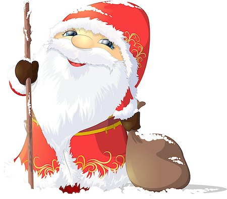 simsearch:400-08491713,k - Grandfather Frost painted on a white background with a bag of gifts Stock Photo - Budget Royalty-Free & Subscription, Code: 400-08343358