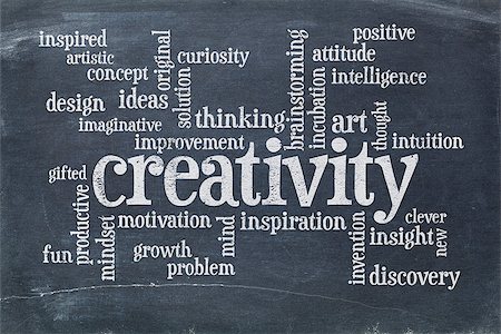 simsearch:400-08343539,k - creativity concept - a word cloud in white chalk  on a  vintage slate blackboard Photographie de stock - Aubaine LD & Abonnement, Code: 400-08343360