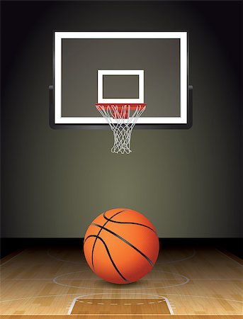 simsearch:694-03319860,k - An illustration of a basketball on a hardwood court with a basketball hoop. Vector EPS 10 available. EPS file contains transparencies and gradient mesh. EPS is layered. Photographie de stock - Aubaine LD & Abonnement, Code: 400-08343483