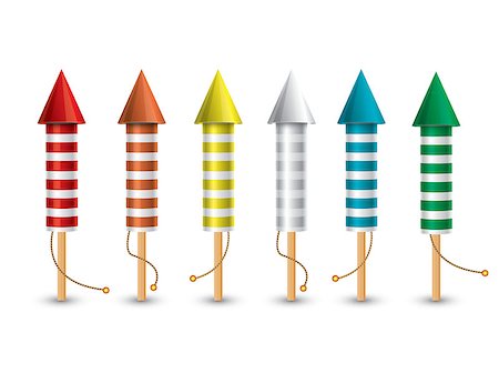 simsearch:400-05706439,k - Set of isolated pyrotechnic rockets on white background. Vector illustration. Collection from 6 different color rockets. Foto de stock - Royalty-Free Super Valor e Assinatura, Número: 400-08343535