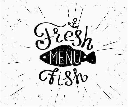 fish restaurant - Freash fish menu template illustration for restaurant advertising on grunge textured white background. Hand drawn lettering design element for banner, menu and poster in hipster style Foto de stock - Super Valor sin royalties y Suscripción, Código: 400-08343658