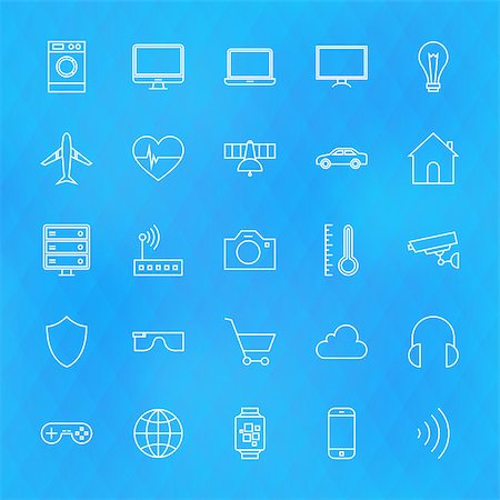 Internet of Things Line Icons Set over Polygonal Background. Vector Set of Modern Technology Thin Line Icons for Web and Mobile over Blue Background. Stock Photo - Budget Royalty-Free & Subscription, Code: 400-08343735