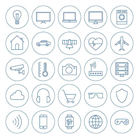 Line Circle Internet of Things Icons Set. Vector Set of Modern Technology Thin Line Icons for Web and Mobile Circle Shaped Isolated over White Background. Stock Photo - Budget Royalty-Free & Subscription, Code: 400-08343737