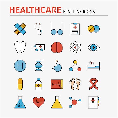 pictogram lines - Line Health Care and Medicine Colorful Flat Icons Set. Vector Set of 25 Medical and Health Modern Thin Outline Icons for Web and Mobile. Linear Icons Collection. Foto de stock - Super Valor sin royalties y Suscripción, Código: 400-08343739