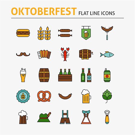 Oktoberfest Colorful Flat Line Icons Set. Vector Set of October Holiday Modern Outline Icons for Web and Mobile. Beer and Alcohol Icons Collection. Stock Photo - Budget Royalty-Free & Subscription, Code: 400-08343743