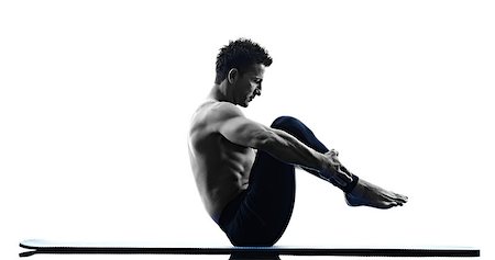 one caucasian man exercising pilates exercises fitness in silhouette isolated on white backgound Foto de stock - Super Valor sin royalties y Suscripción, Código: 400-08343896