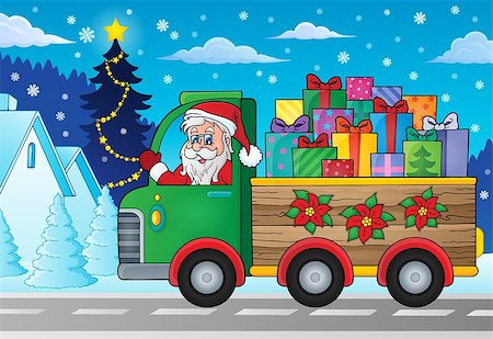 simsearch:400-08343929,k - Christmas truck theme image 2 - eps10 vector illustration. Foto de stock - Royalty-Free Super Valor e Assinatura, Número: 400-08343929