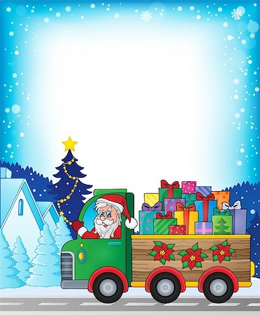 simsearch:400-08343929,k - Frame with Christmas truck theme 1 - eps10 vector illustration. Foto de stock - Super Valor sin royalties y Suscripción, Código: 400-08343936