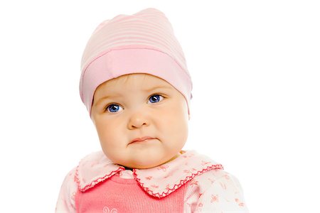 simsearch:400-04140663,k - Cute baby girl in a pink dress and hat. Portrait. Studio. Isolated. Photographie de stock - Aubaine LD & Abonnement, Code: 400-08374019