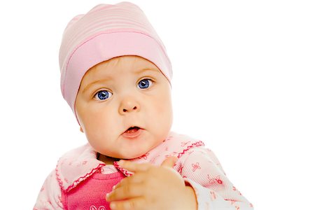 simsearch:400-04140663,k - Cute baby girl in a pink dress and hat. Portrait. Studio. Isolated. Photographie de stock - Aubaine LD & Abonnement, Code: 400-08374020