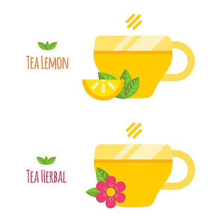 deniskolt (artist) - Vector cup of tea with lemon and herbal. Flat illustration. Foto de stock - Royalty-Free Super Valor e Assinatura, Número: 400-08374040