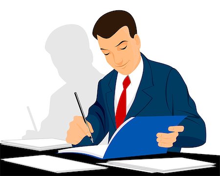 papers flat on table - Vector illustration of a businessman working with documents Stock Photo - Budget Royalty-Free & Subscription, Code: 400-08374056