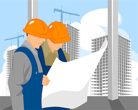 Vector illustration of a two builders look on plan Stock Photo - Budget Royalty-Free & Subscription, Code: 400-08374071