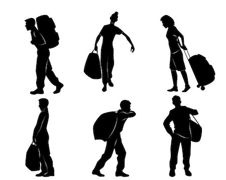 people airports silhouettes - Vector illustration of a tourists with luggage Stock Photo - Budget Royalty-Free & Subscription, Code: 400-08374080