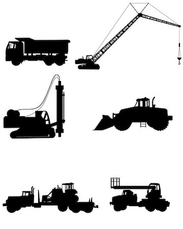 Vector illustration of a six construction machinery silhouettes Stock Photo - Budget Royalty-Free & Subscription, Code: 400-08374097