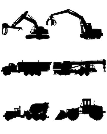 Vector illustration of a six construction machinery silhouettes Stock Photo - Budget Royalty-Free & Subscription, Code: 400-08374091