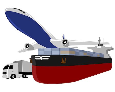 simsearch:400-09154573,k - Vector illustration of a plane, ship a truck Foto de stock - Super Valor sin royalties y Suscripción, Código: 400-08374125