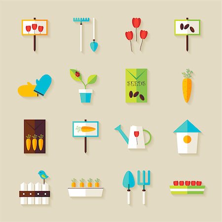 simsearch:400-08938500,k - Spring Garden Plant Objects Set with Shadow. Flat Design Vector Illustration. Collection of Seasonal Gardening Equipment Colorful Objects. Set of Plants and Flowers Items. Photographie de stock - Aubaine LD & Abonnement, Code: 400-08374701