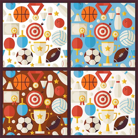 flat soccer ball - Four Vector Flat Competition Sport Recreation Patterns Set. Sports and Activities Flat Design Vector Illustration. Background. Set of Team Games First place and Sport Items Stock Photo - Budget Royalty-Free & Subscription, Code: 400-08374727