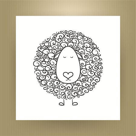 Hand Drawn Outline Sheep Isolated over White Paper. Vector Illustration. Doodle Sketch. Stock Photo - Budget Royalty-Free & Subscription, Code: 400-08374734