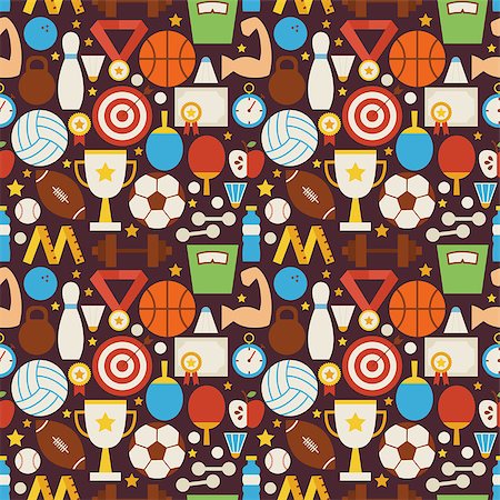 flat soccer ball - Sport Recreation and Fitness Vector Seamless Pattern. Sports and Activities Flat Design Vector Illustration. Background. Set of Team Games First place and Sport Items Stock Photo - Budget Royalty-Free & Subscription, Code: 400-08374744